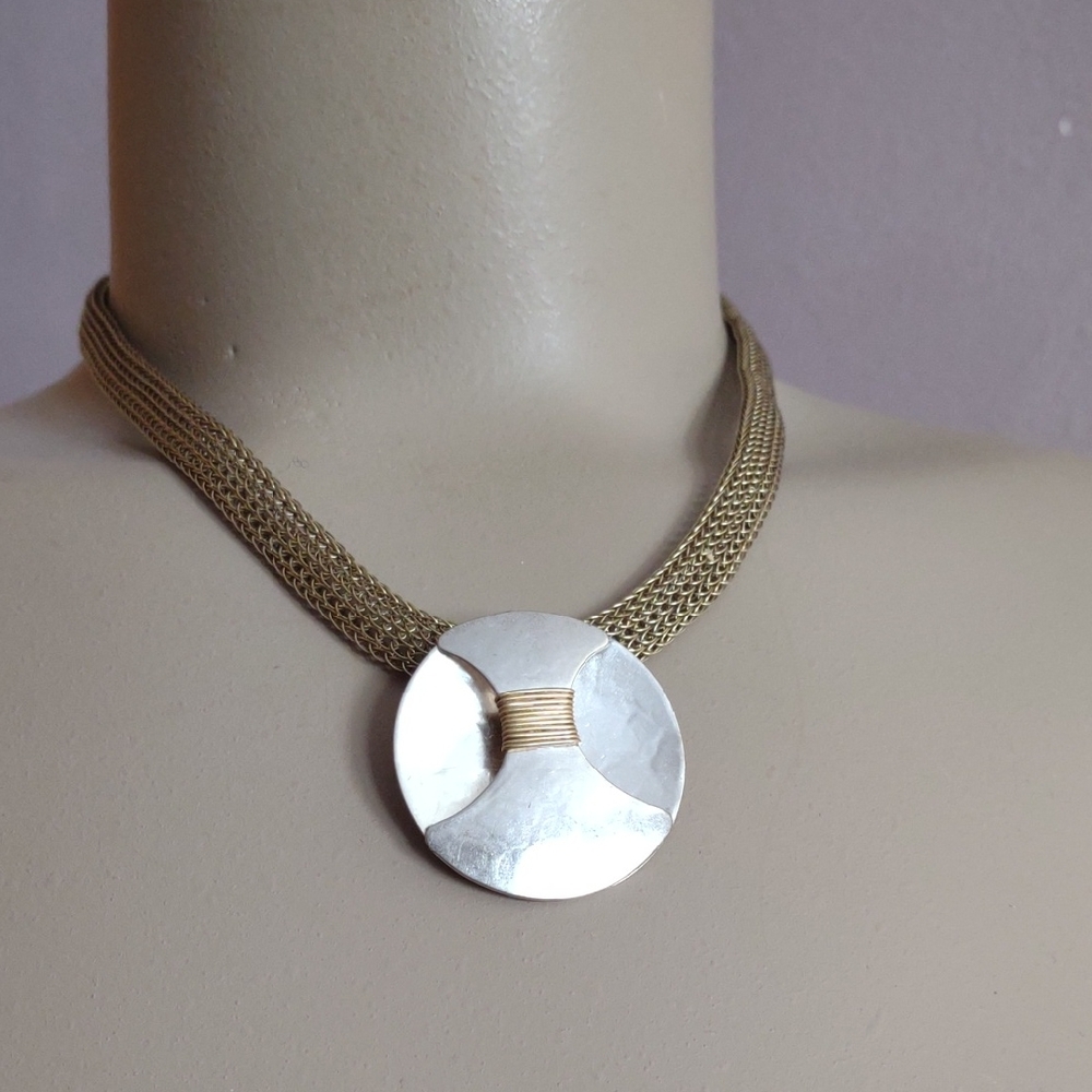Marjorie Baer Goldtone Necklace With Silver/Gold  Pendant